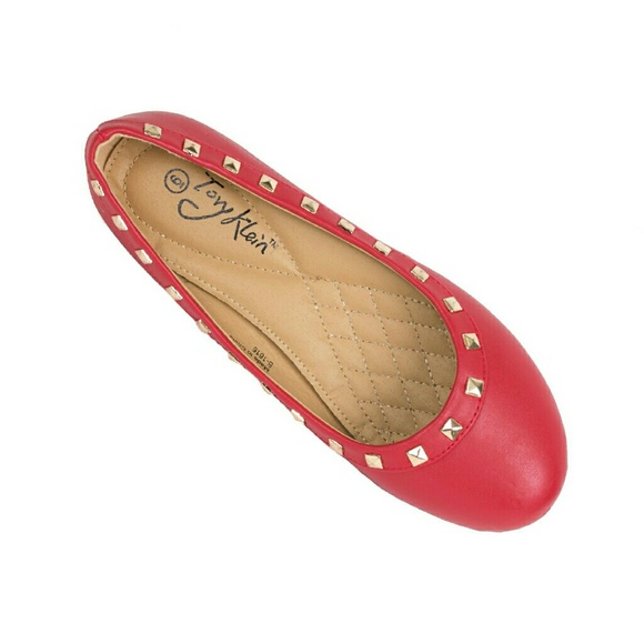 Tory K Women Studded Ballet Flats, b-1616, Red - Picture 2 of 4