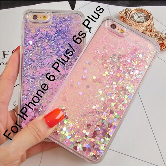 Pink Glitter Hearts Stars Liquid Iphone Hard Case - Picture 1 of 4