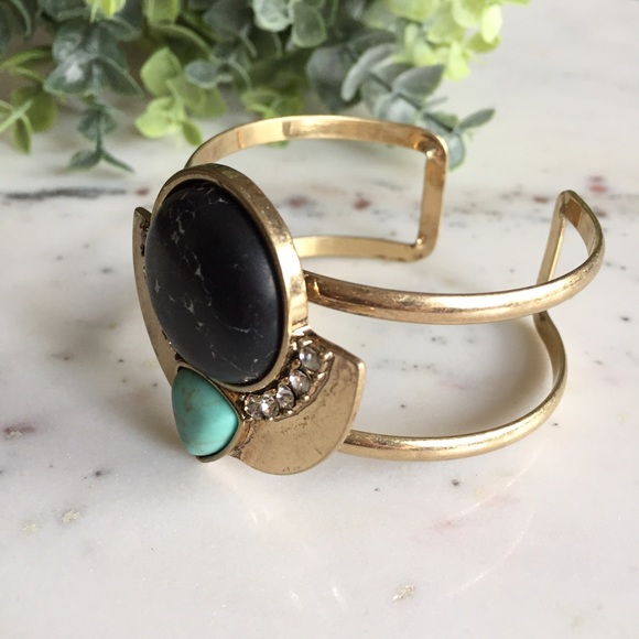 "Cleopatra" Bracelet || Black Marble & Gold Cuff - Picture 3 of 8