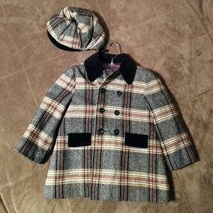 Girl's plaid peacoat with cap