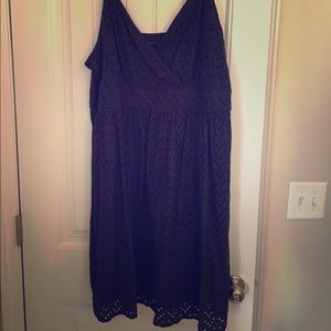 Navy Blue Eyelet Spaghetti Strap Dress