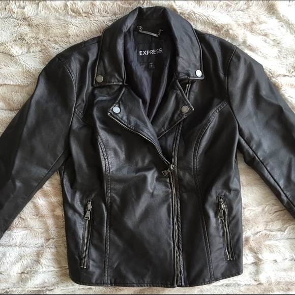 NWOT Express Black Leather Jacket, Asymetrical Zip