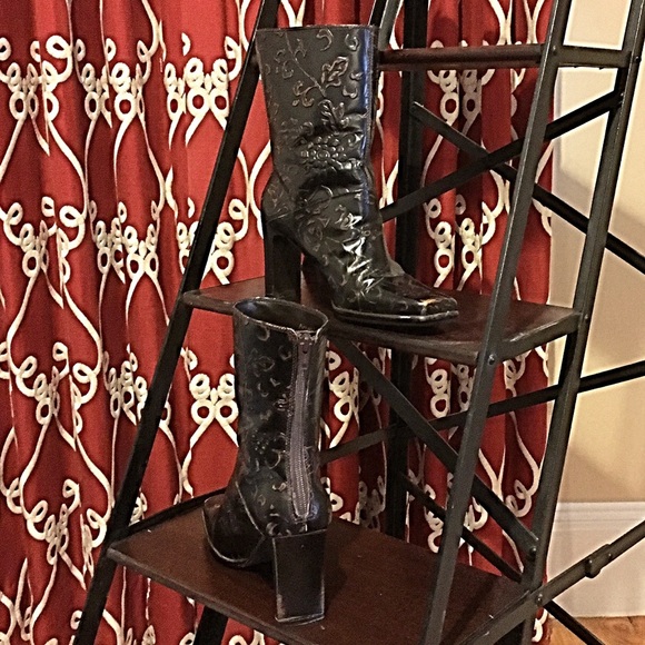 Amanda Smith Black Heeled Boots, Raised Pattern