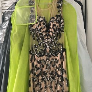 Jovani black and nude long sequin prom dress