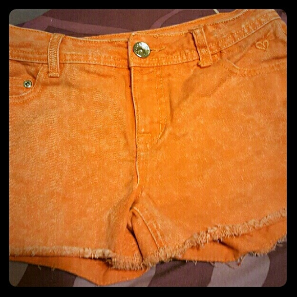 Girls Orange denim shorts
