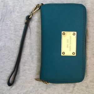 Michael Kors Teal Saffiano Leather Wristlet