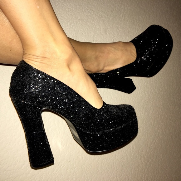 Black Glitter Platforms