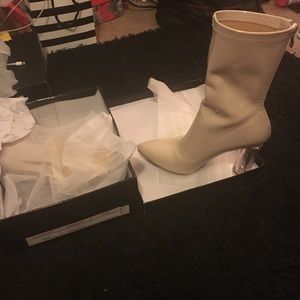 Nude patent booties