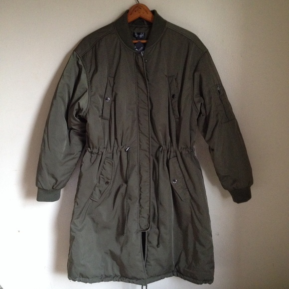 SOLD! Topshop Olive Green Longline Bomber Jacket - Picture 2 of 4