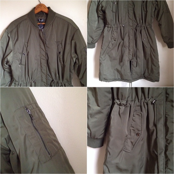 SOLD! Topshop Olive Green Longline Bomber Jacket - Picture 3 of 4