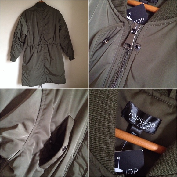 SOLD! Topshop Olive Green Longline Bomber Jacket - Picture 4 of 4