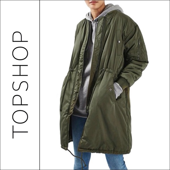 Topshop Jackets & Blazers - SOLD! Topshop Olive Green Longline Bomber Jacket