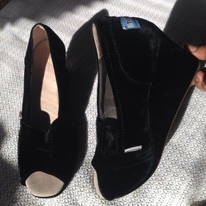 Black Velvet TOMS peep toe wedges