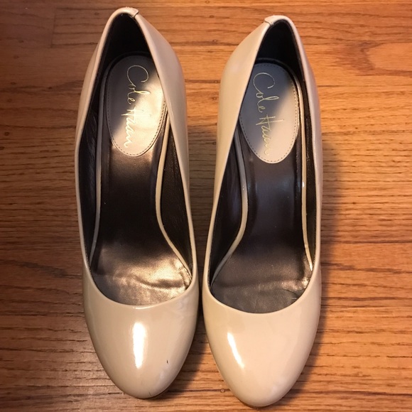 Cole Haan Nude Patent Wedge Pumps