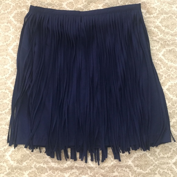 Blue fringe mini skirt