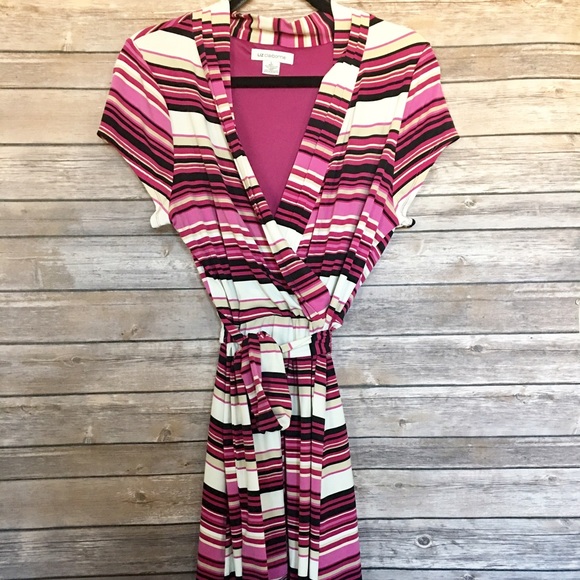 Fuchsia, Pink, Tan & Black Wrap Style dress - Picture 2 of 3
