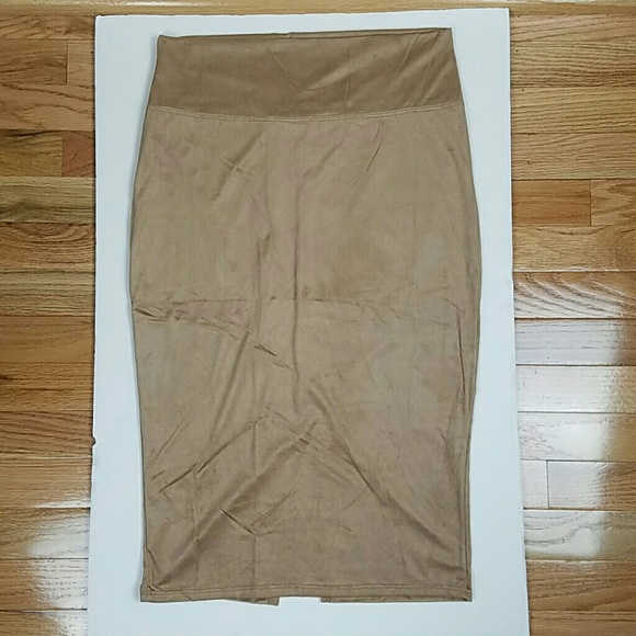 LAST ONE!! Tan Faux Suede Pencil Skirt - Picture 2 of 3