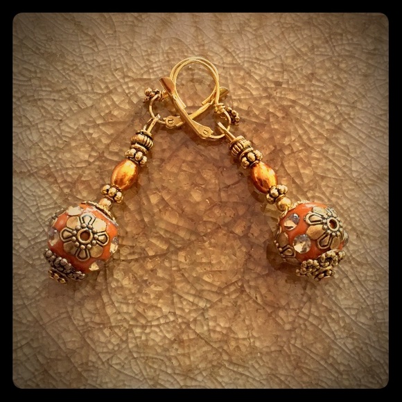 Jewelry - NEW East Indian Sunset Orange Sphere Drop Earrings