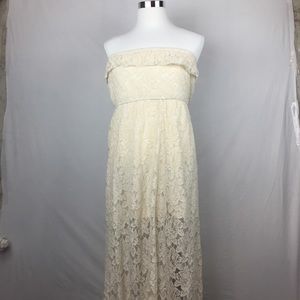 Maurices Ivory Lace Illusion Maxi Dress