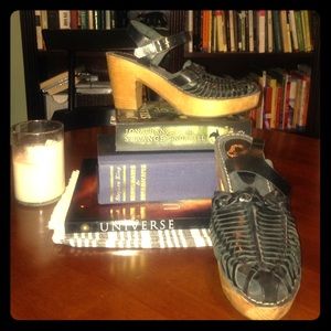 Leather and Wood Boho Playform Clogs