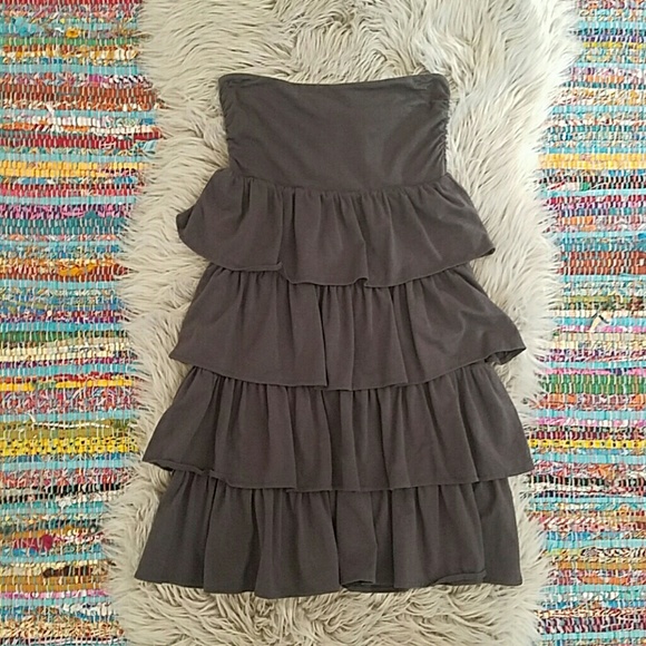 J. CREW Ruffle Tube Dress Charcoal Gray SZ Small