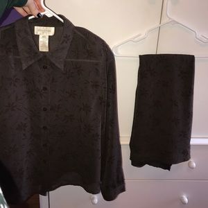 Jones New York Brown Matching Blouse and Skirt Set