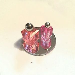 Miniature dollhouse Vanity set 2 bottles on mirror