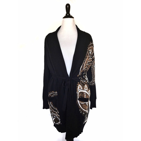 NWT Adrienne Vittadini Beaded Paisley Cardigan