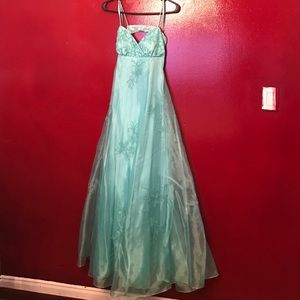 Beaded strap turquoise dress