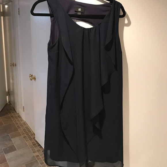 Navy dress with sheer layer