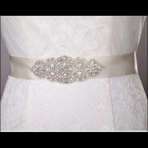 Ivory Bridal sash w/ crystal appliqué on satin