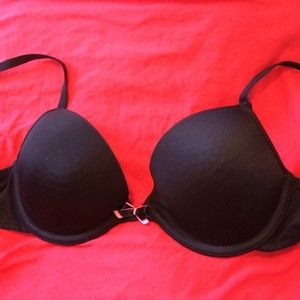 Black bra with pink and black bow