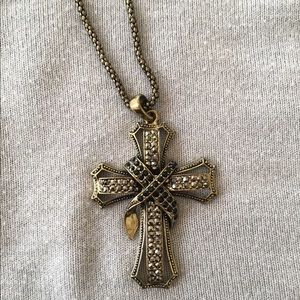 Charming Charlie Gold Cross Necklace & Rhinestones