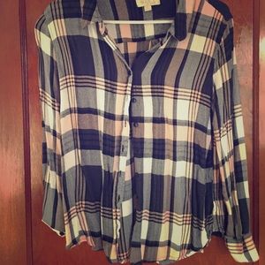 Navy blue, pink and white flannel