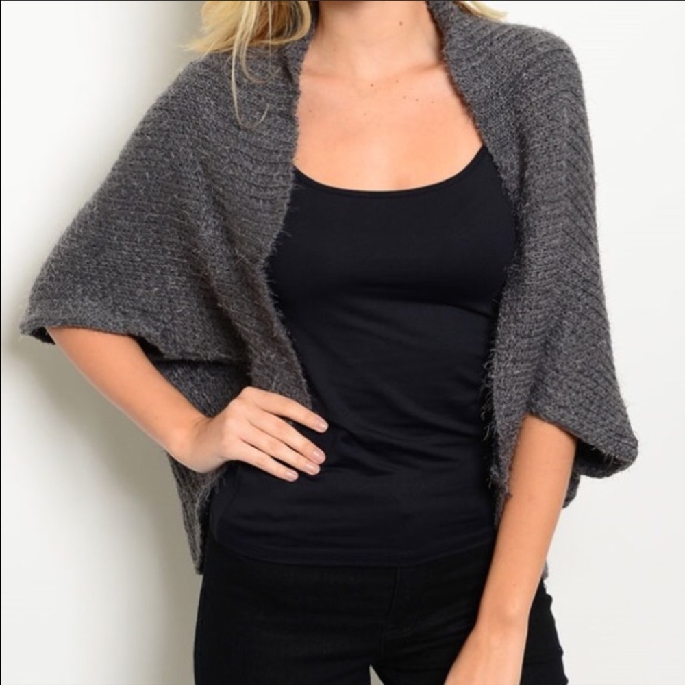 Grey Cropped Poncho