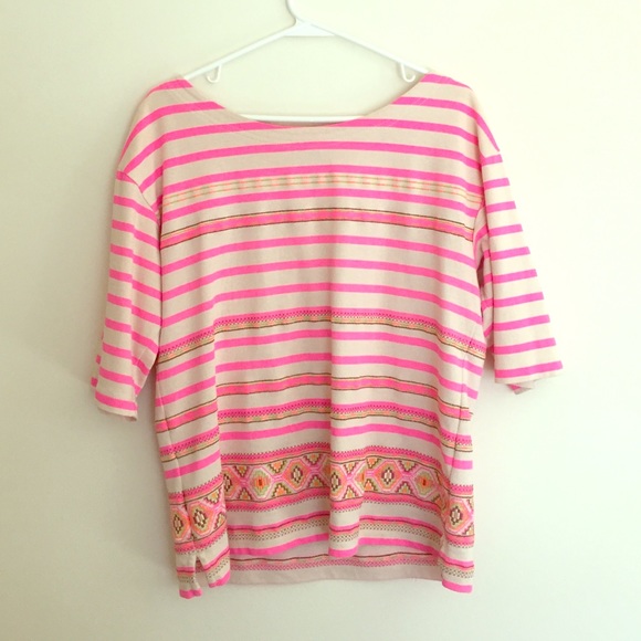 J Crew 3/4 Sleeve Embroidered Top