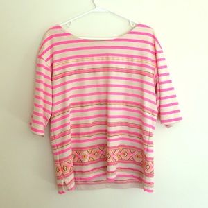 J Crew 3/4 Sleeve Embroidered Top