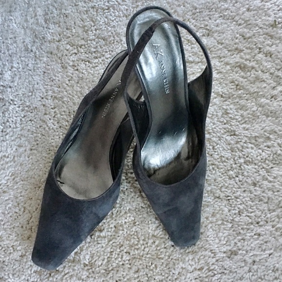 Anne Klein Gray Suede Slingback Heels