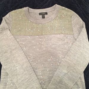 J Crew sweater with plaid detail and crystals