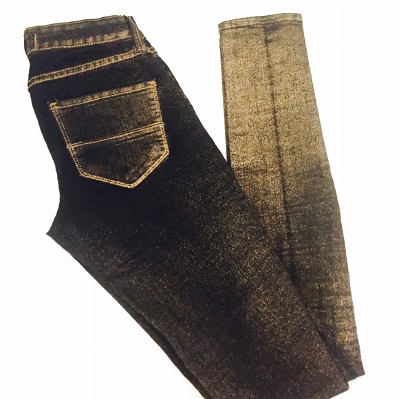 Black with distressed gold skinny jeans