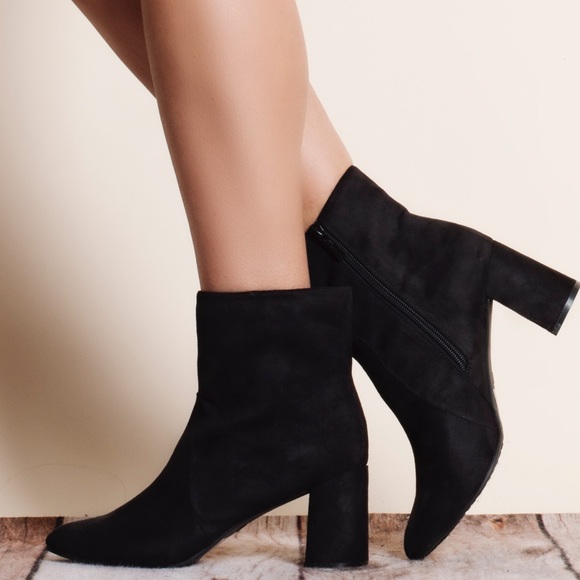 Black Suede Chunky Heel Bootie / Ankle Boot - Picture 4 of 4