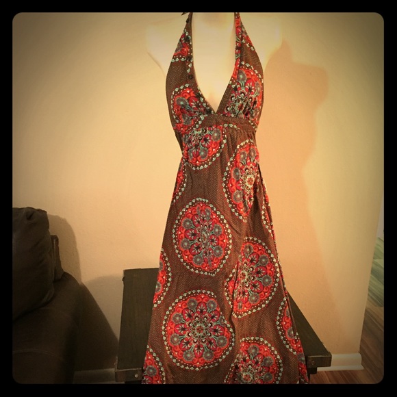 Boho print halter style maxi dress