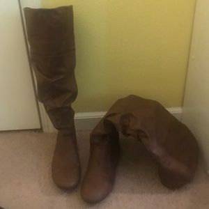 Over the knee brown leather boots
