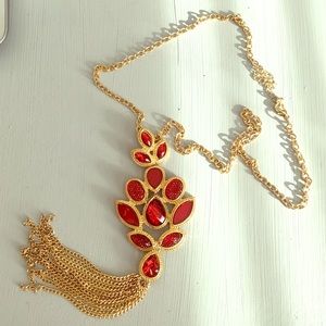 Long Red Jeweled Necklace