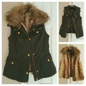 Trendsetting INC 3in1 green cargo vest with fur XS