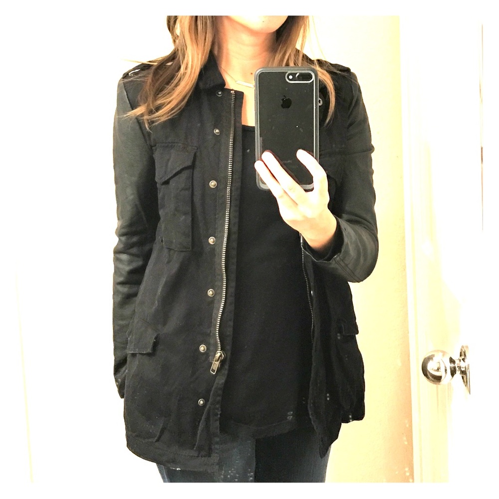 H&M Utility jacket with leather sleeves.