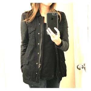 H&M Utility jacket with leather sleeves.