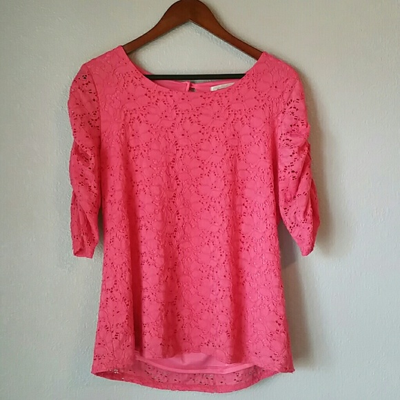 Dress Barn Pink Floral Crocheted Top