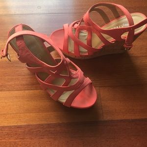 Coral strappy wedges