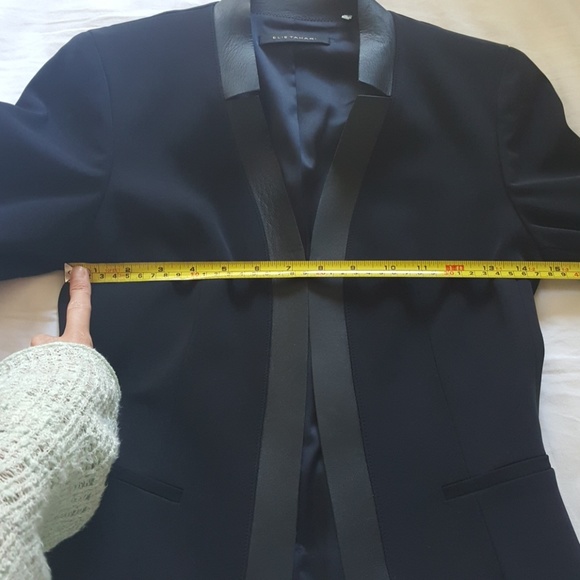 Cropped Navy Blazer with leather trim - Picture 5 of 8